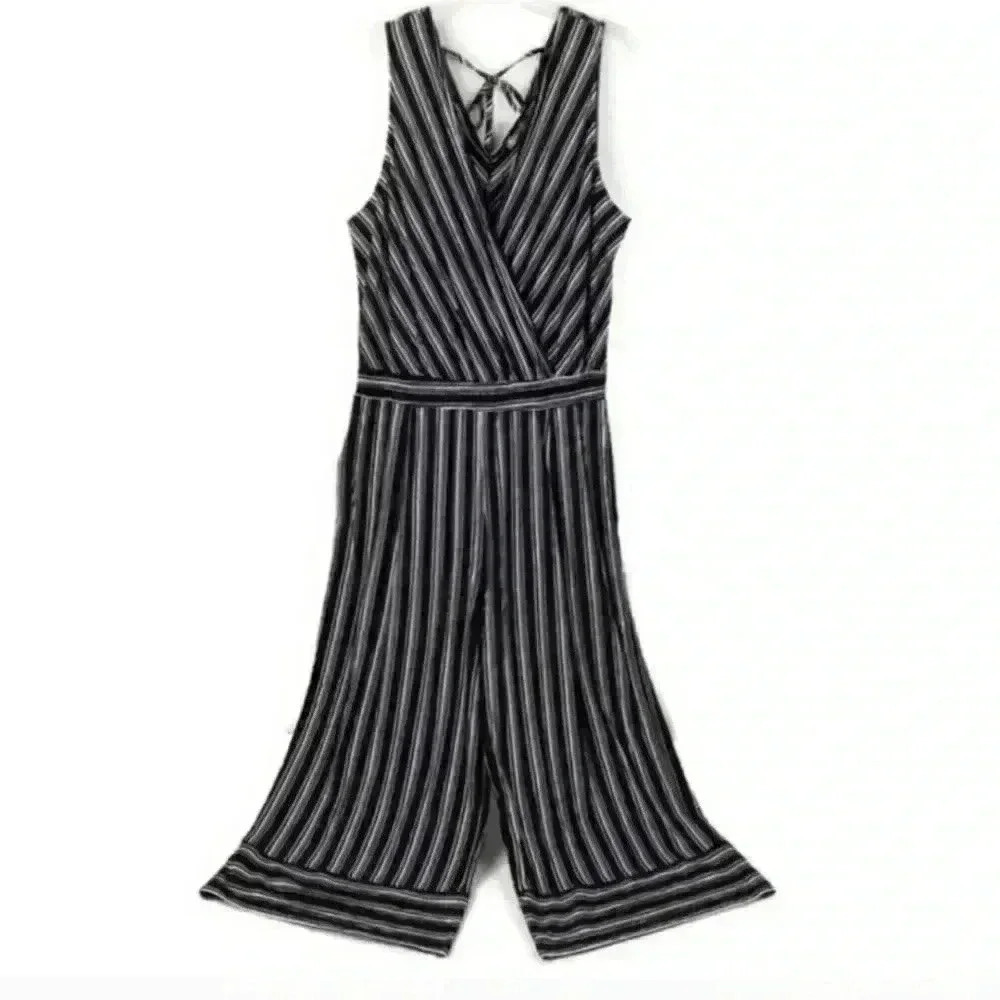 Democracy Black White Stripe Sleeveless Cropped Wide Leg Jumper Size M